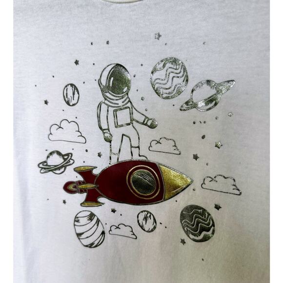 Unisex White T-Shirt with Astronaut Print and Patches in the Back Size XL - Picture 2 of 7